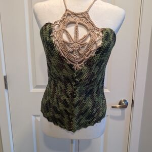 Camouflage Crochet Halter Crop Top